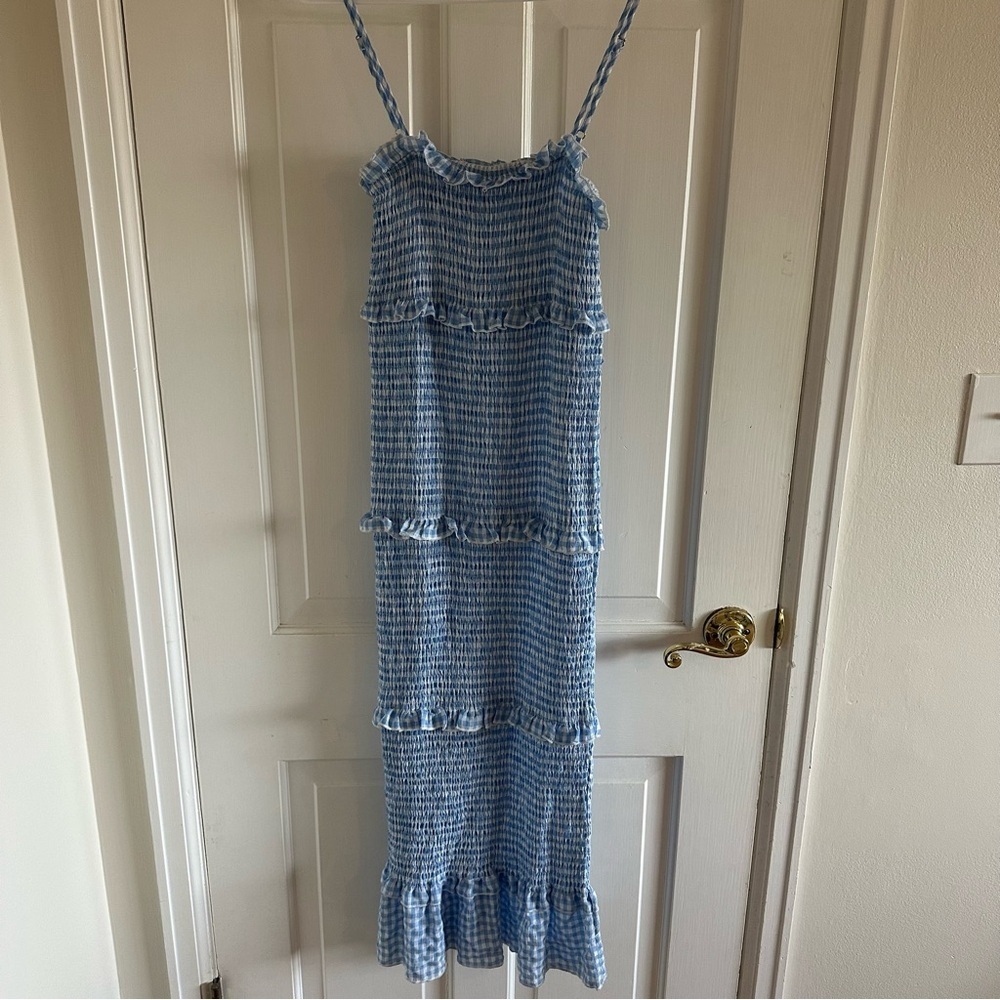Mable Smocked Ruffle Tier Midi Dress
